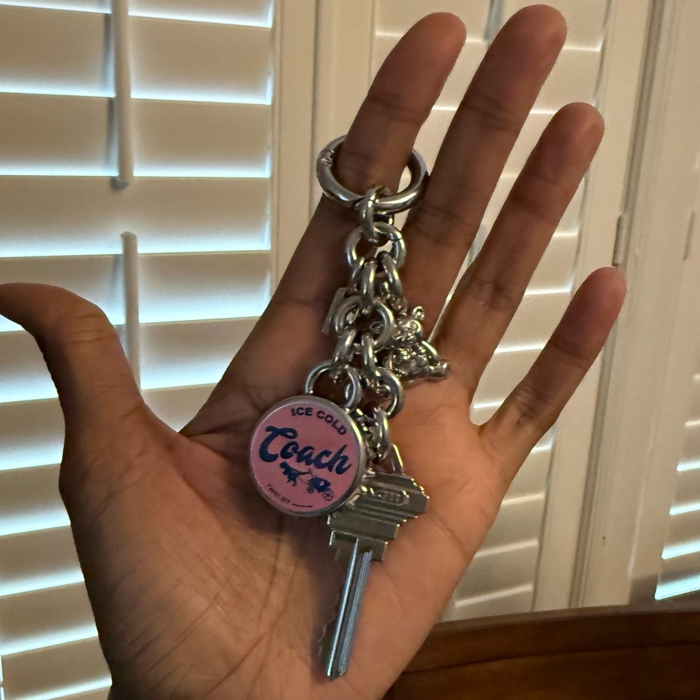 Coach Silver and Pink Bottlecap charm Keychain from the Loved Denim Large Rowan.